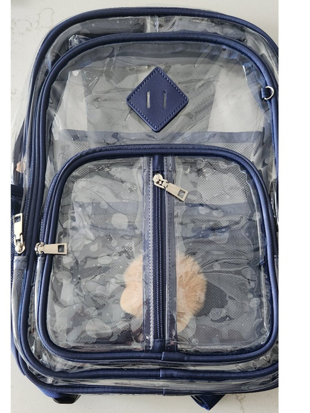New: Clear Backpack with Navy Blue Trim - Fits 15" Laptop - Picture 4 of 10